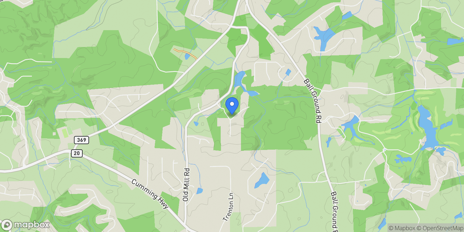 Map showing Ball Ground, Georgia, United States.