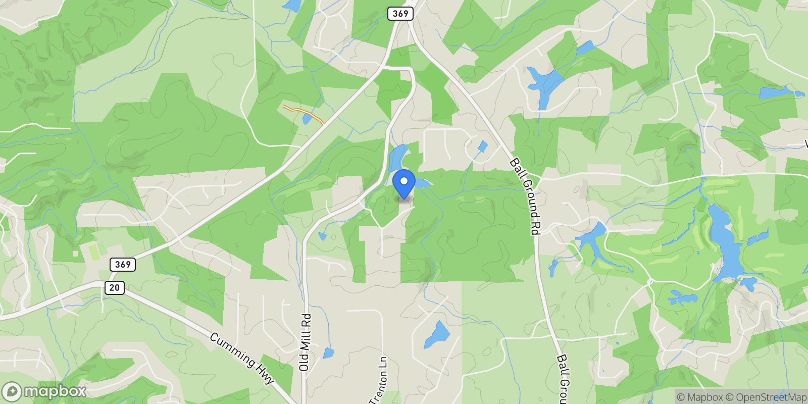 Map showing Ball Ground, Georgia, United States.