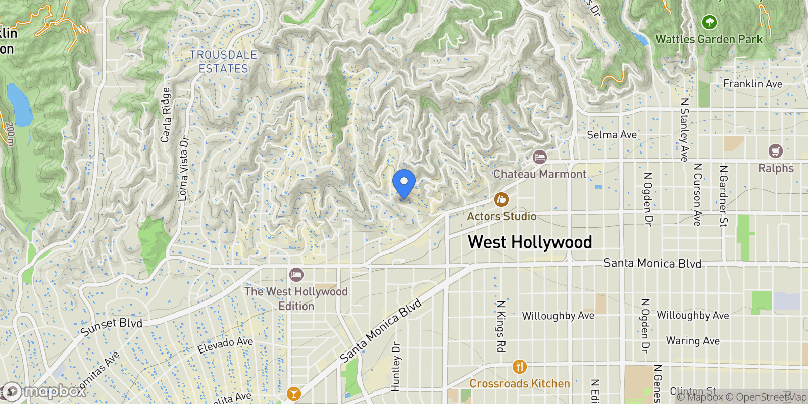 Map showing 1364 Londonderry Pl, Los Angeles, California, United States.