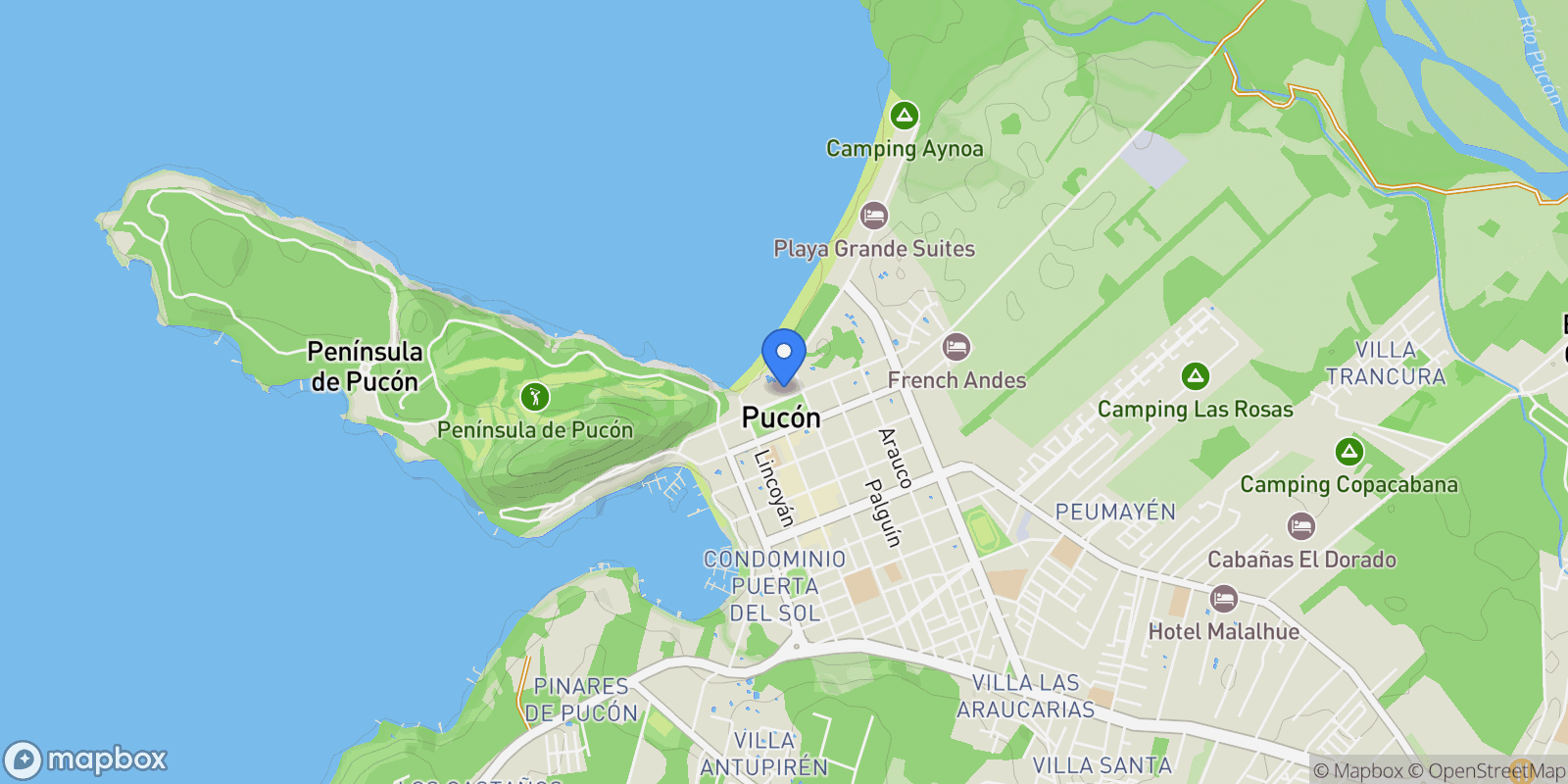 Map showing Pucón, Pucon, Araucania, Chile, Pucón, Araucania, Chile.