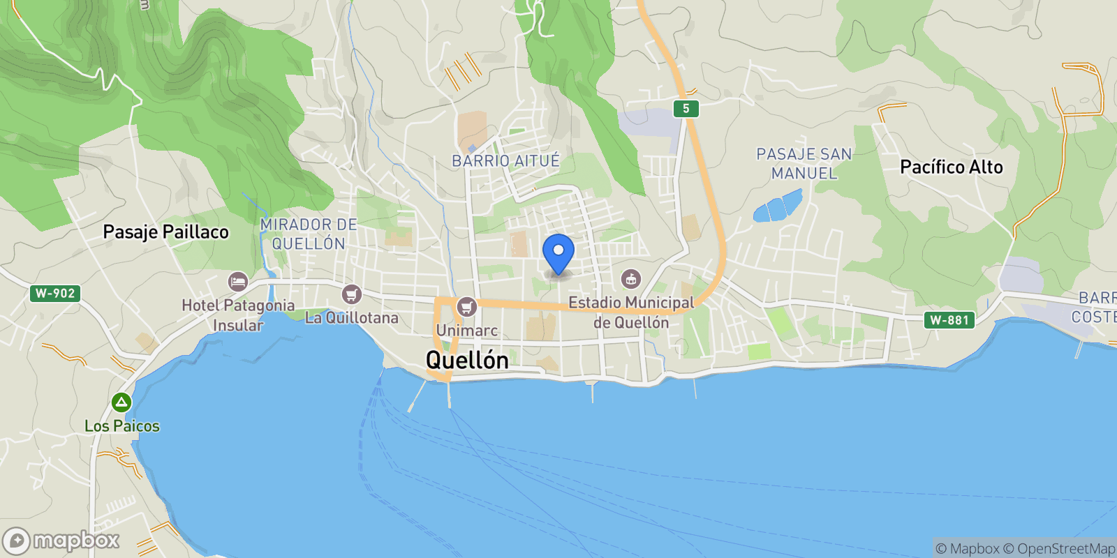 Map showing Quellón, Los Lagos, Chile, Quellón, Los Lagos, Chile.