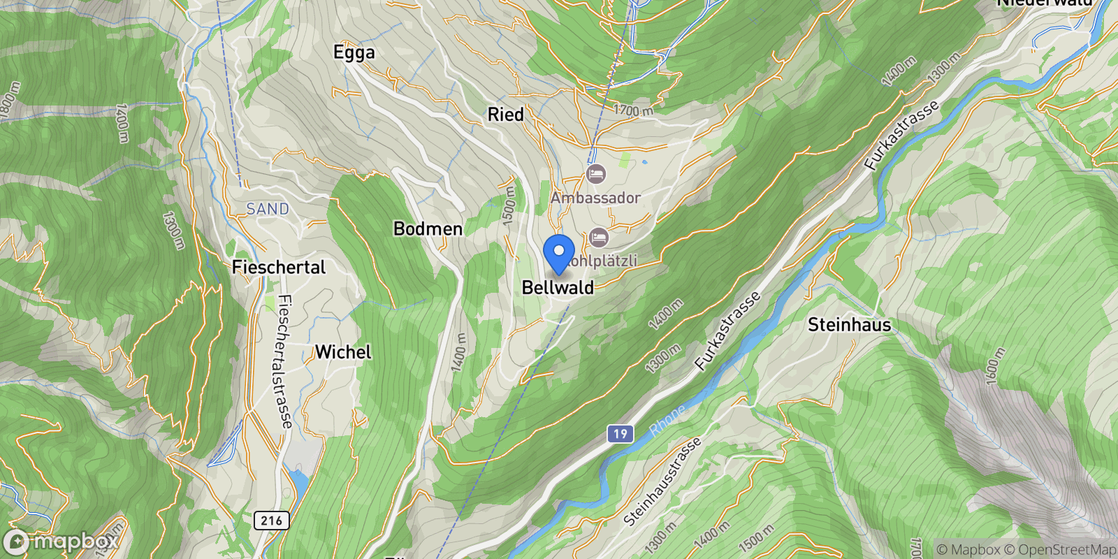 Map showing Bellwald, Valais, Switzerland.