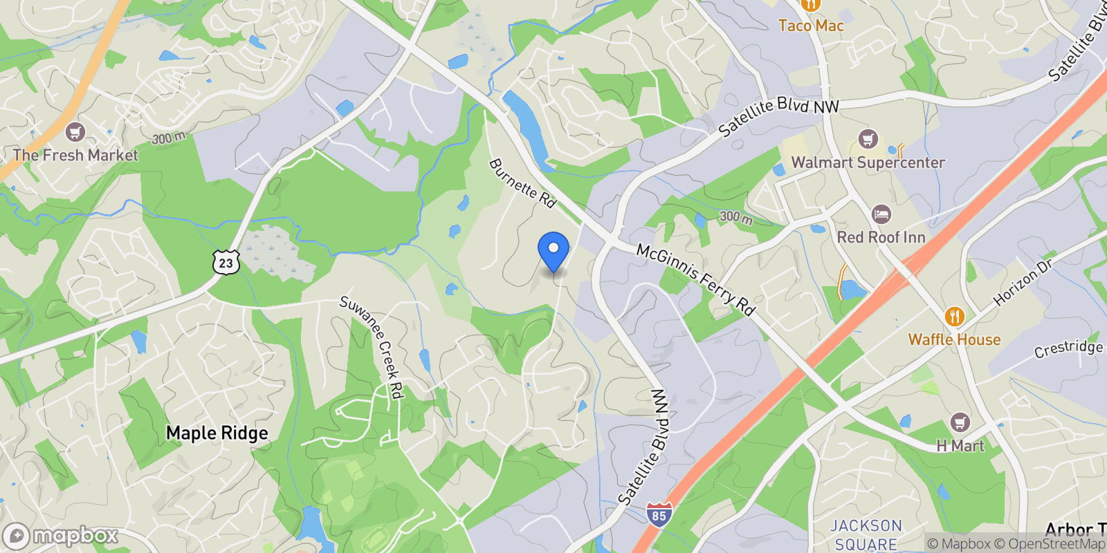 Map showing Suwanee, Georgia, United States.