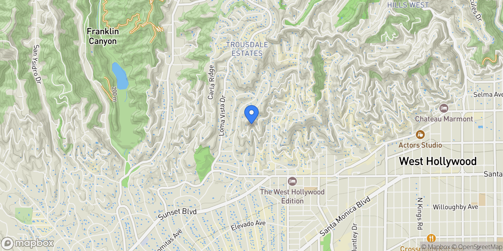 Map showing 9410 Sierra Mar Pl, Los Angeles, California, United States.