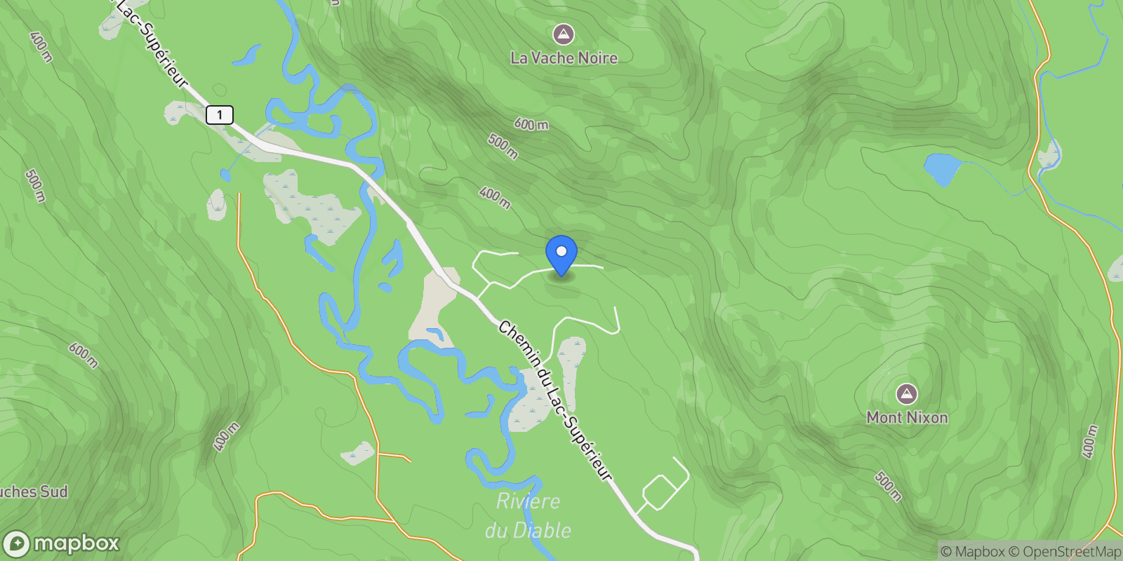 Map showing 1050 Ch. de la Crête, Lac-Supérieur, Quebec, Canada.