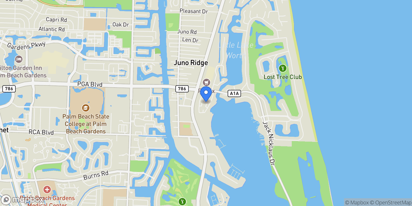 Map showing 11373 Twelve Oaks A Way E , North Palm Beach, FL 33408, North Palm Beach, Florida, United States.