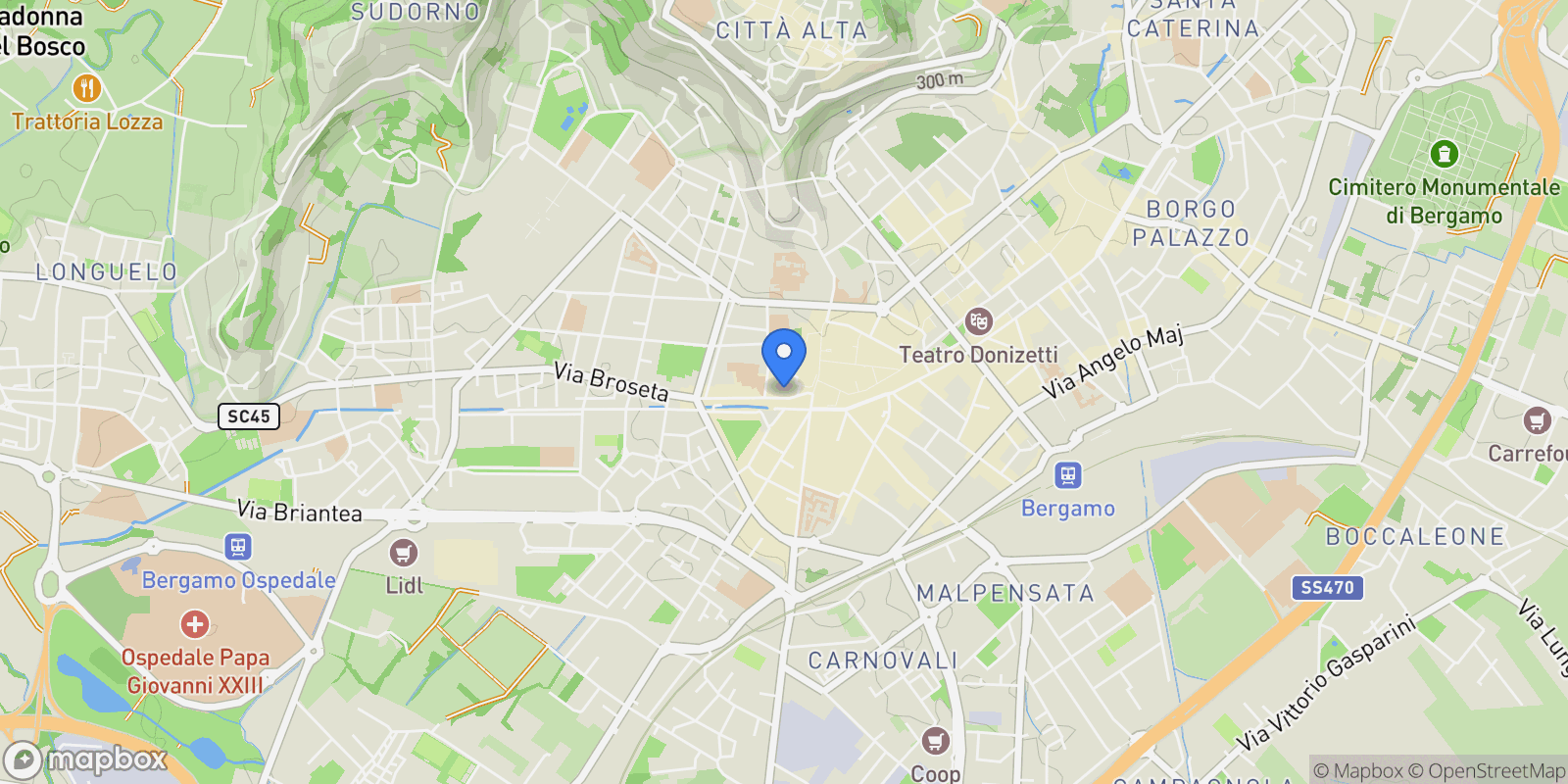 Map showing Via Broseta, Bergamo, BG 24122, Bergamo, Lombardy, Italy.