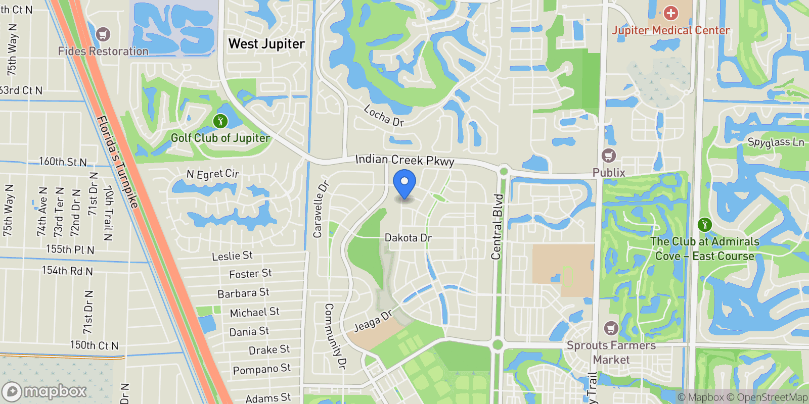 Map showing 2719 Wymberly Drive , Jupiter, FL 33458, Jupiter, Florida, United States.