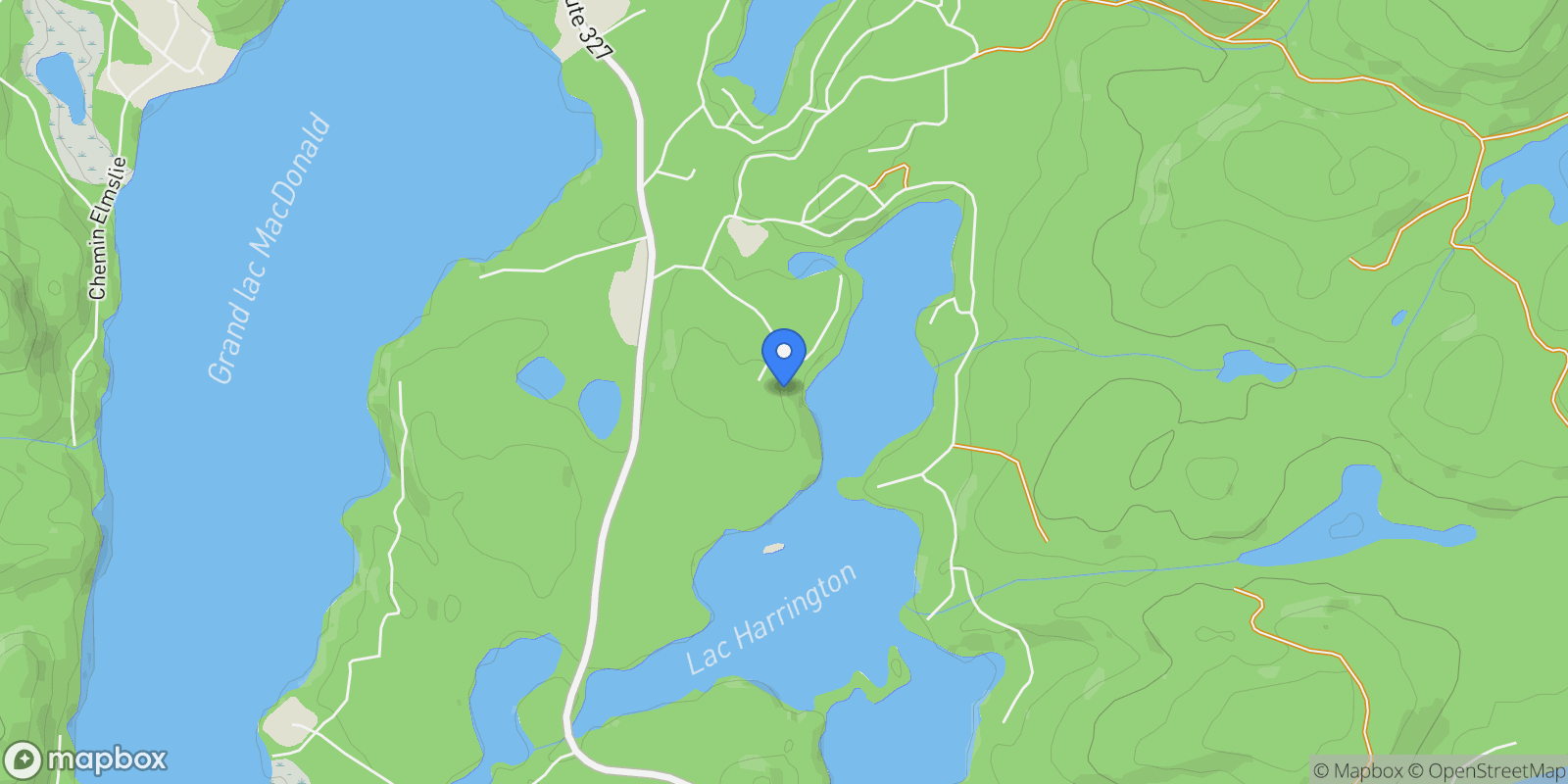 Map showing 104 Ch. des Hérons, Harrington, Quebec, Canada.