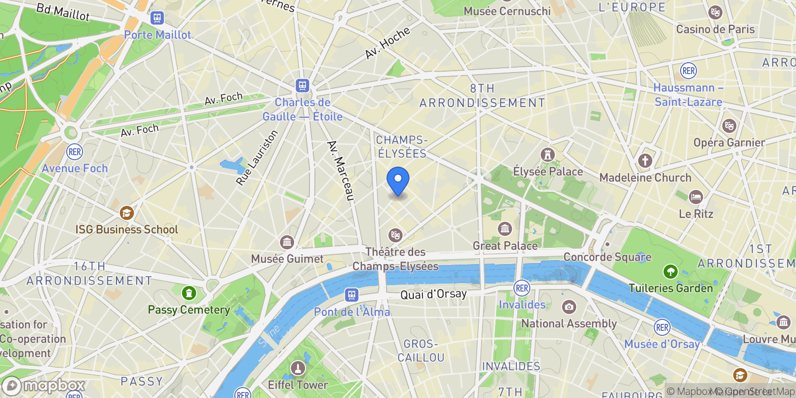 Map showing Paris, Île-de-France, France.