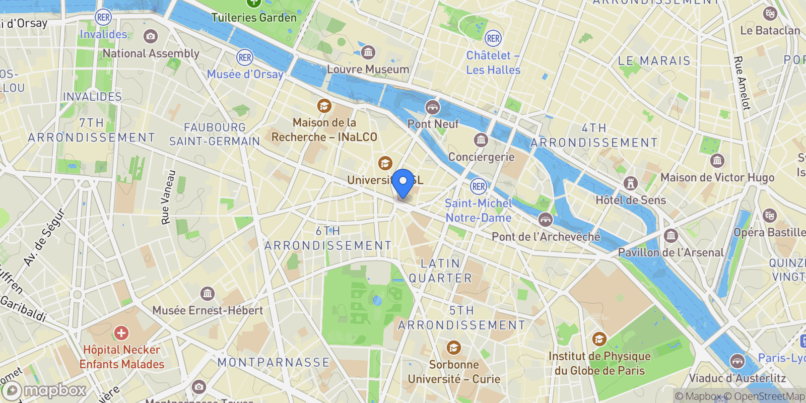 Map showing Paris, Île-de-France, France.