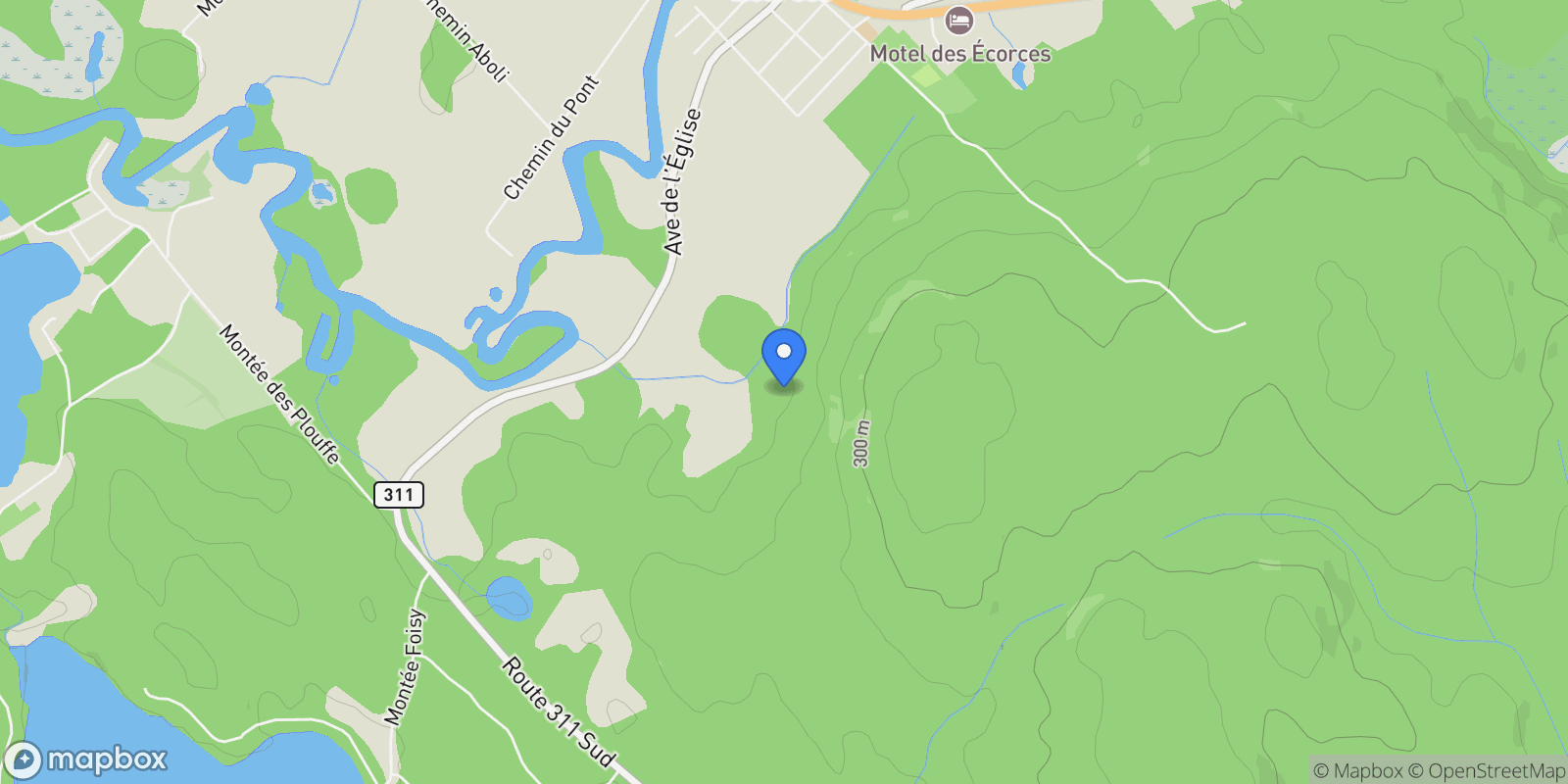 Map showing 401 Av. de l'Église, Lac-des-Écorces, Quebec, Canada.