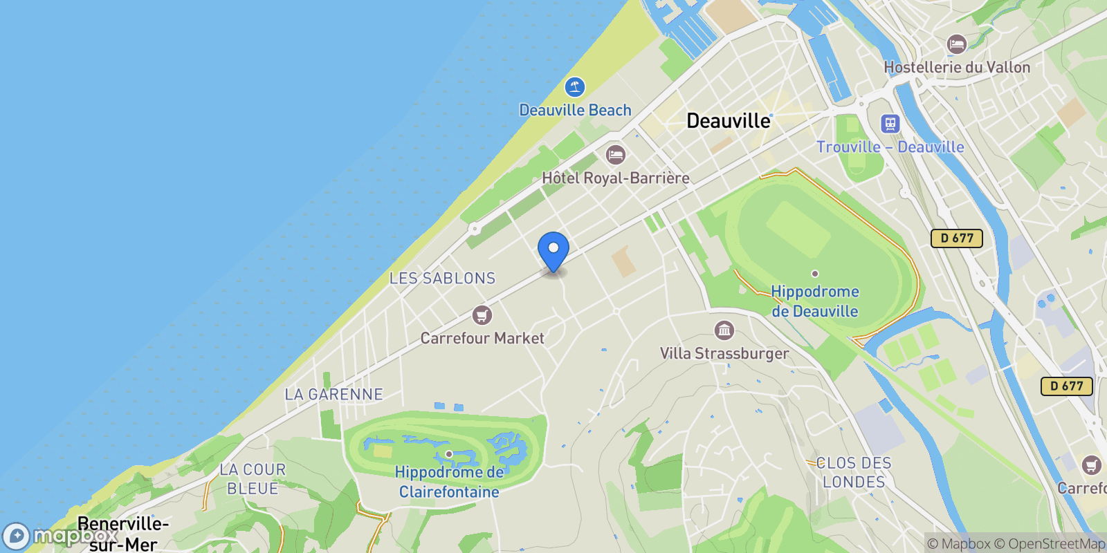 Map showing Deauville, Normandy, France.