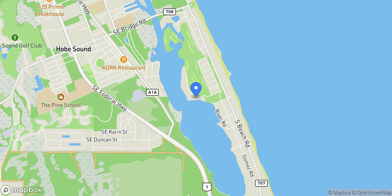 Map showing 6 Riverview Rd, Jupiter Island, FL, 33455, USA, Hobe Sound, Florida, United States.