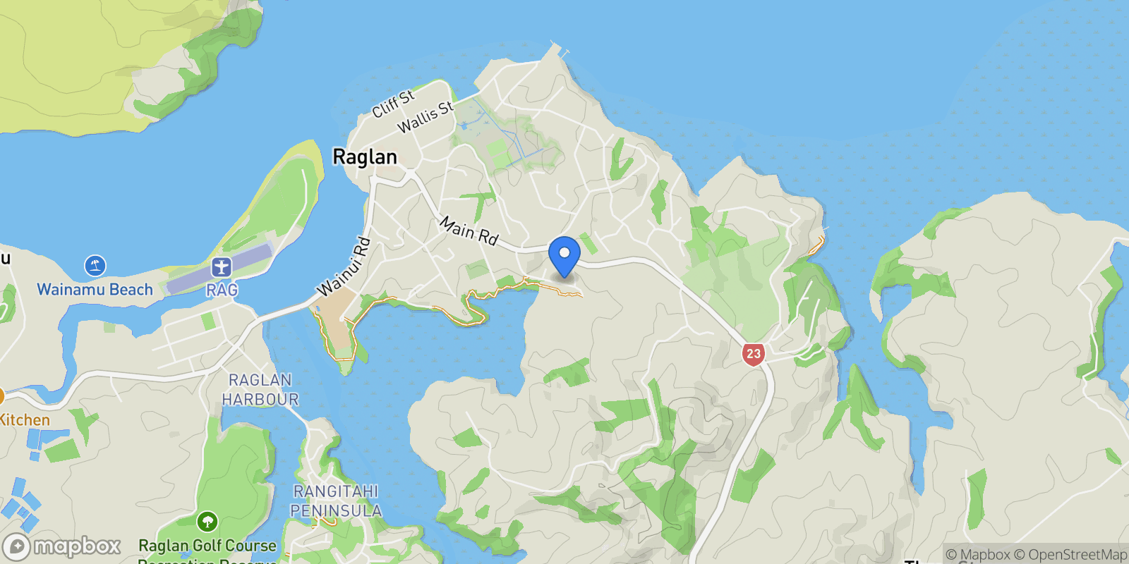 Map showing 28 Robertson Street, Raglan, WKO 3225, Raglan, Waikato, New Zealand.