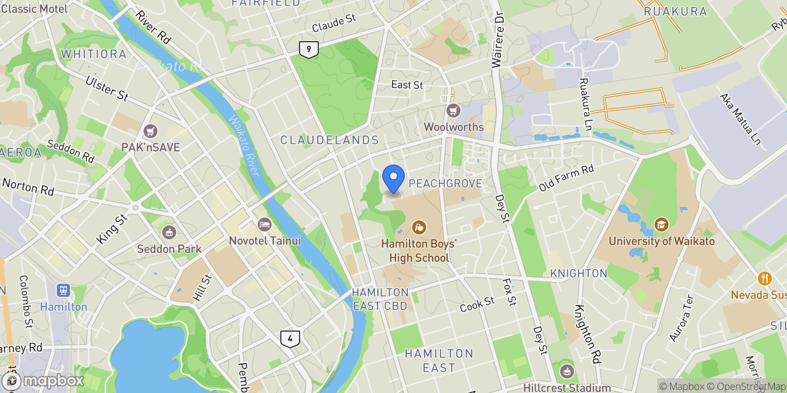 Map showing 3 Armagh Street Hamilton East, Hamilton, WKO 3216, Hamilton, Waikato, New Zealand.
