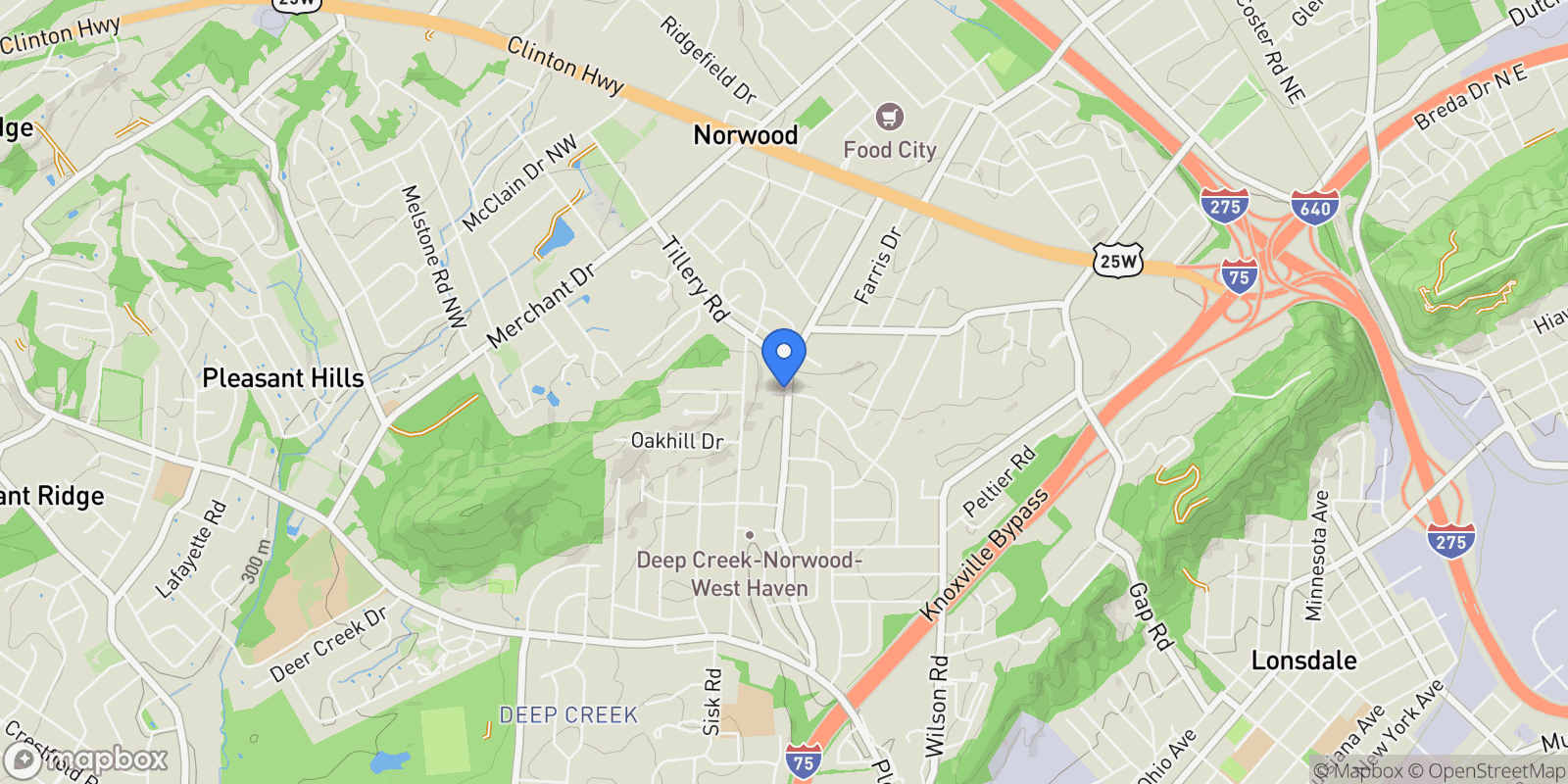 Map showing 5101 Northside Drive, Cleveland, TN 37312, Knoxville, Tennessee, United States.
