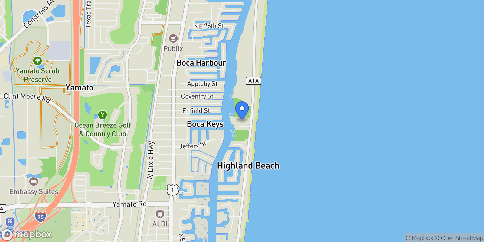Map showing 3912 S Ocean Boulevard, #704, Highland Beach, FL, 33487, USA, Boca Raton, Florida, United States.