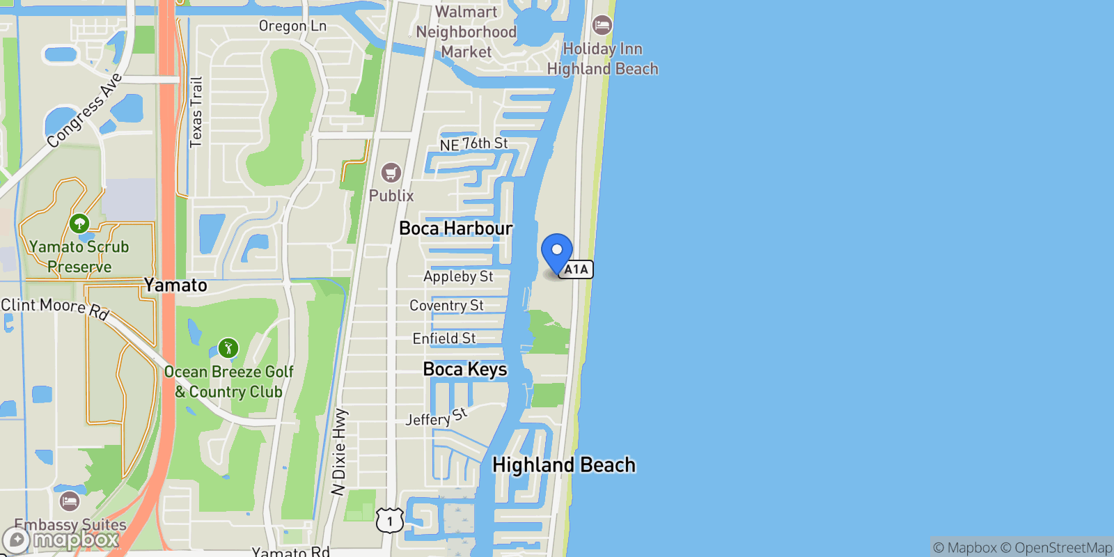 Map showing 3630 S Ocean Boulevard, Highland Beach, FL, 33487, USA, Boca Raton, Florida, United States.