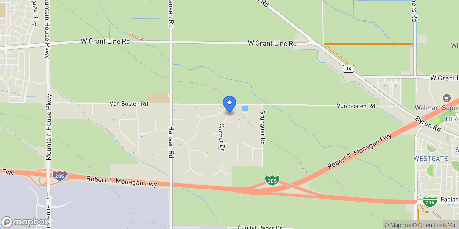 Map showing 22992 Currier Drive, Tracy, CA 95304, Tracy, California, United States.