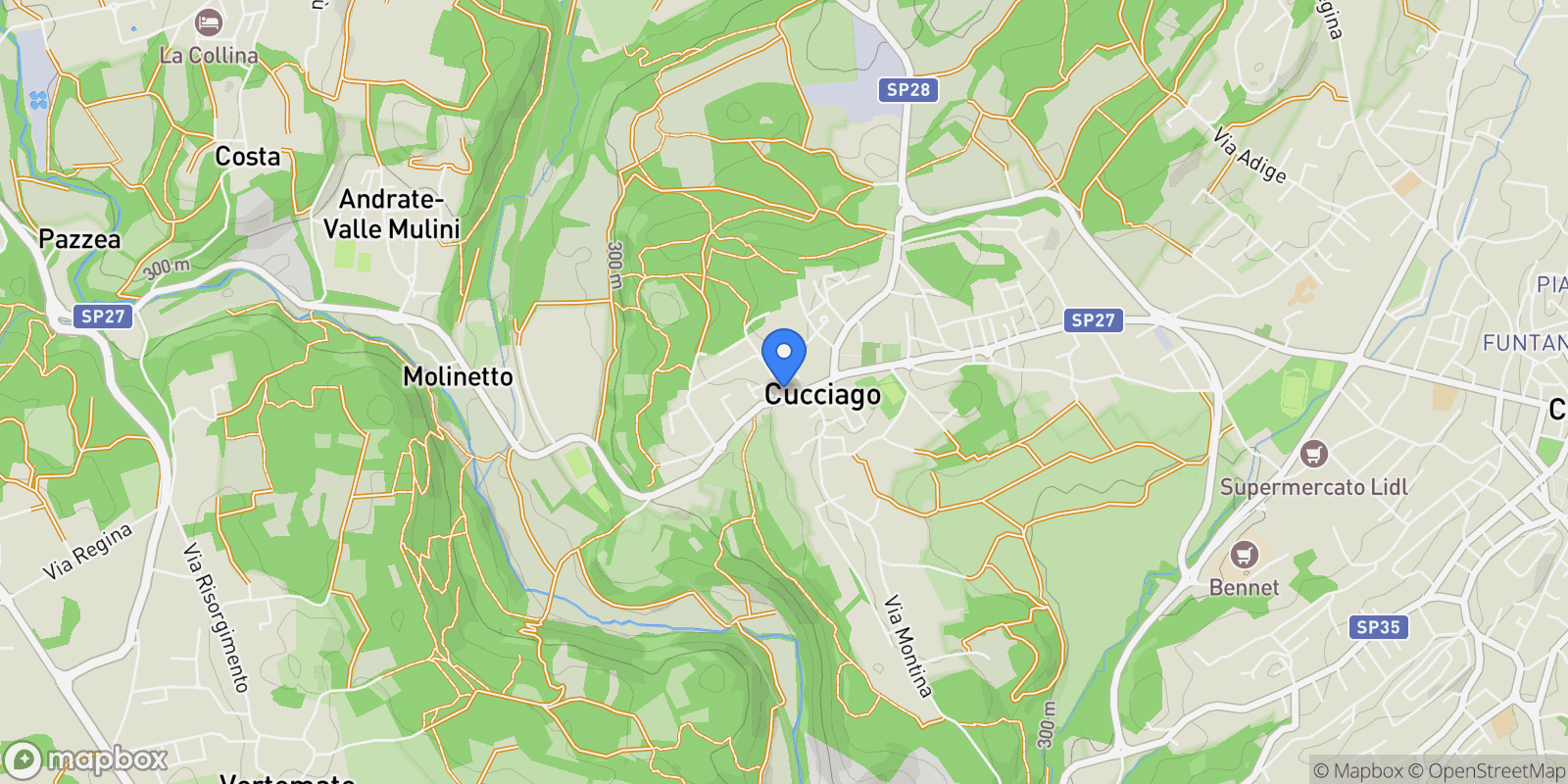 Map showing via Leopardi 20, Cucciago, Lombardy, Italy.