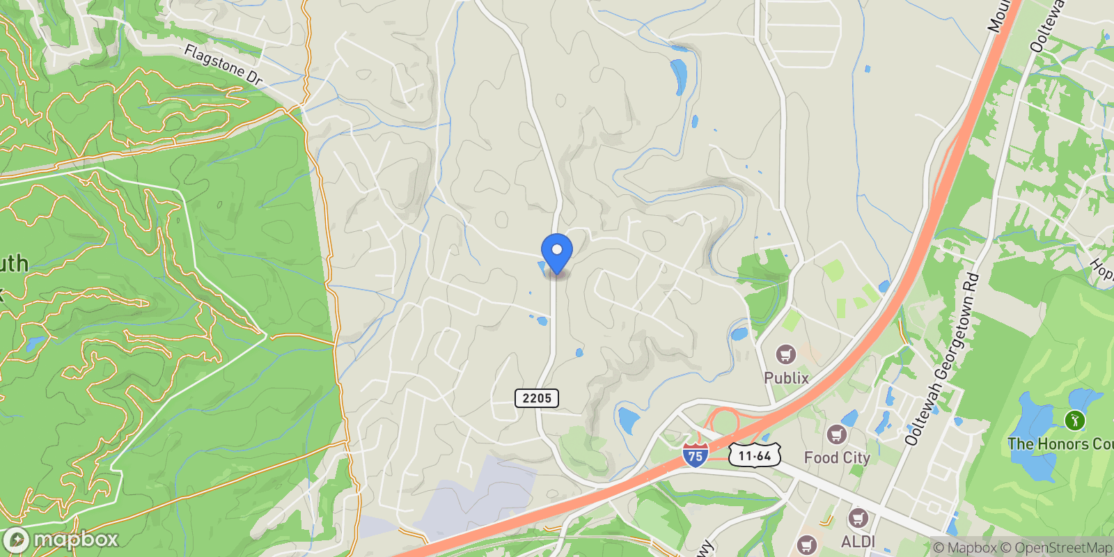Map showing 5448 Hunter Road, Ooltewah, TN 37363, Ooltewah, Tennessee, United States.