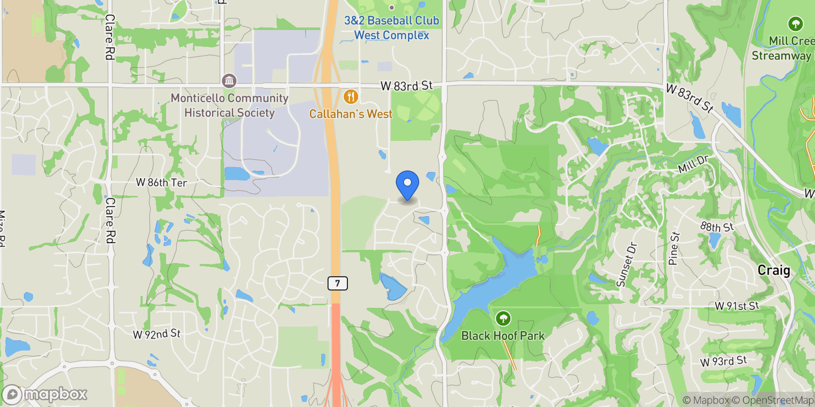 Map showing 22659 W 87th Street, Lenexa, KS 66227, Lenexa, Kansas, United States.