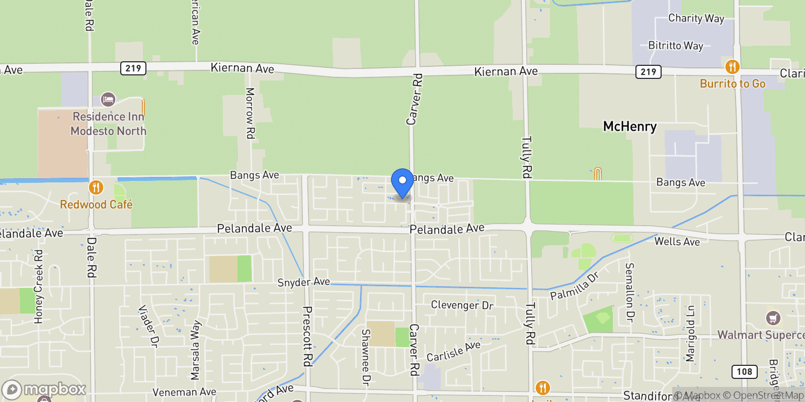 Map showing 1705 Savoie Way, Modesto, CA 95356, Modesto, California, United States.
