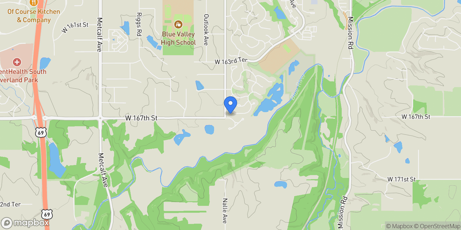 Map showing 16620 Birch Street, Overland Park, KS 66085, Overland Park, Kansas, United States.