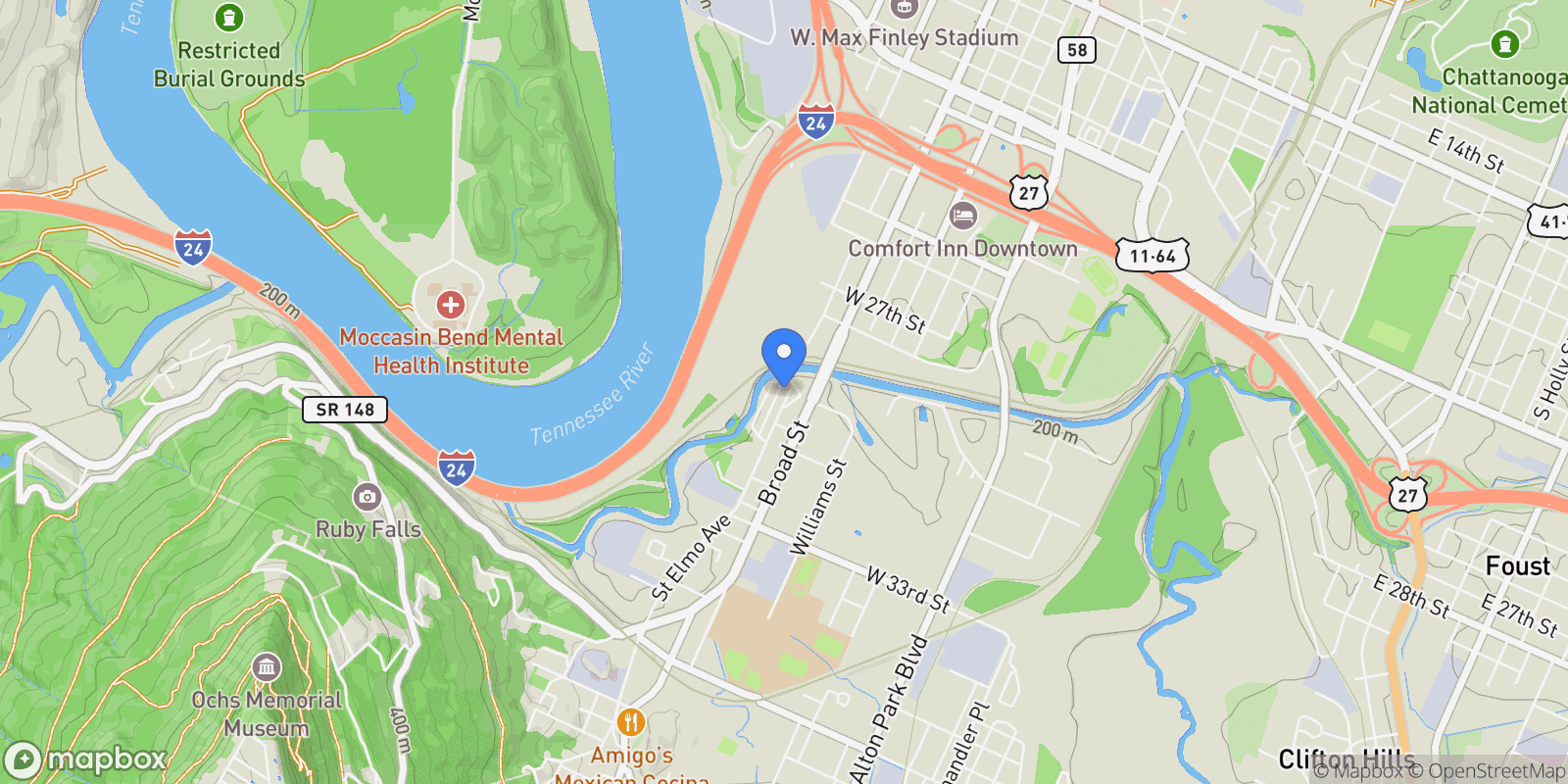 Map showing 1493 Sinclair Avenue, Chattanooga, TN 37408, Chattanooga, Tennessee, United States.