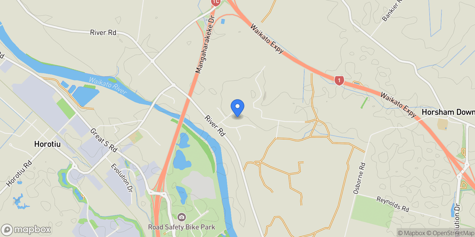 Map showing 19 Hereford Drive Horsham Downs, Hamilton, WKO 3281, Hamilton, Waikato, New Zealand.