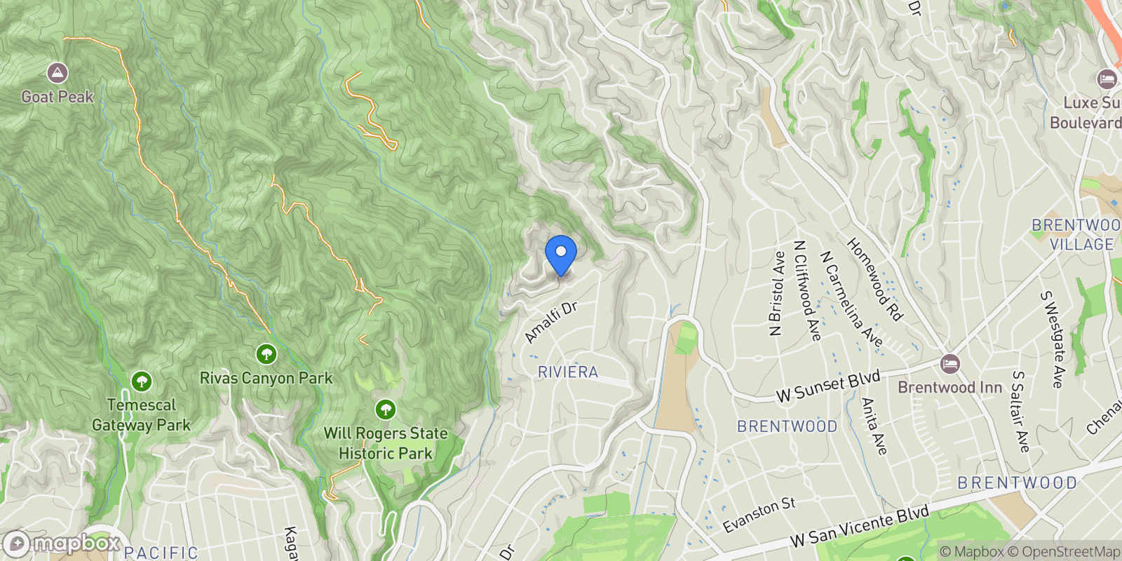 Map showing 1682 San Onofre Dr, Los Angeles, California, United States.