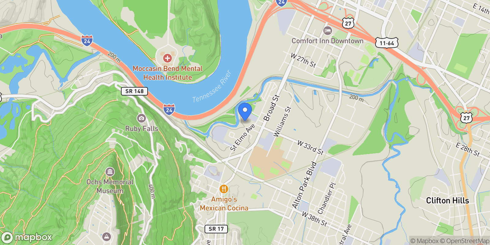 Map showing 1439 Caldwell Lane, Chattanooga, TN 37408, Chattanooga, Tennessee, United States.