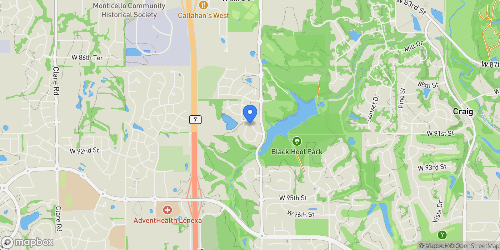 Map showing 9019 Freedom Circle, Lenexa, KS 66227, Lenexa, Kansas, United States.