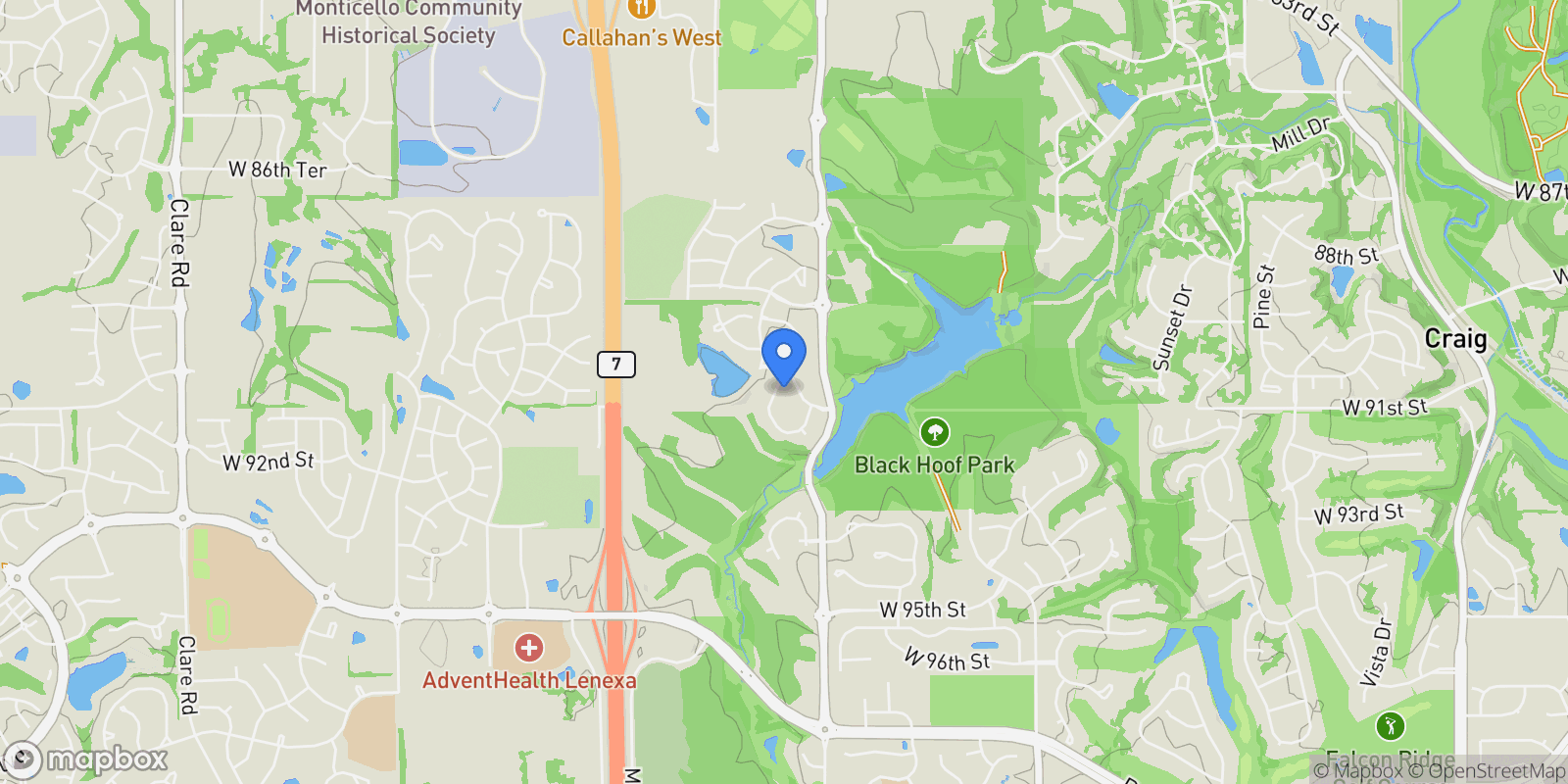 Map showing 9027 Freedom Circle, Lenexa, KS 66227, Lenexa, Kansas, United States.