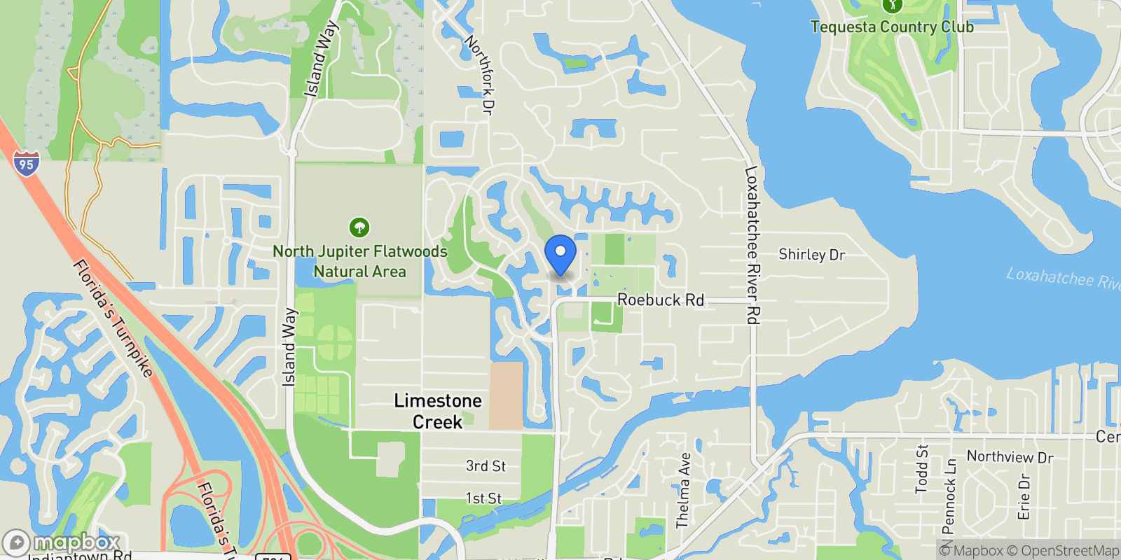 Map showing 125 Mystic Lane, Jupiter, FL, 33458, USA, Jupiter, Florida, United States.