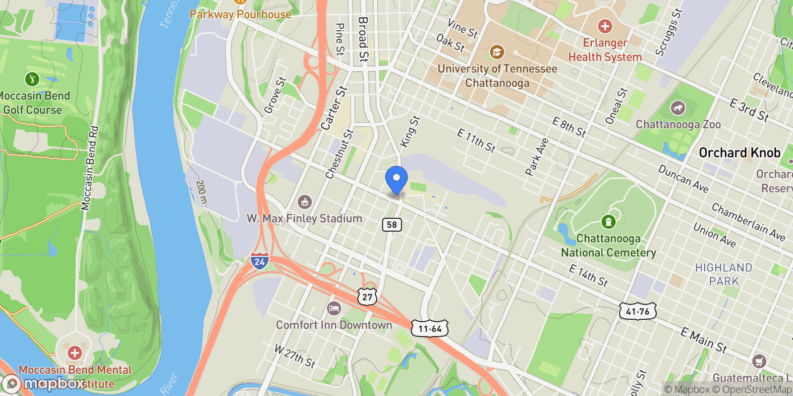 Map showing 1467 Market Street 200, Chattanooga, TN 37402, Chattanooga, Tennessee, United States.