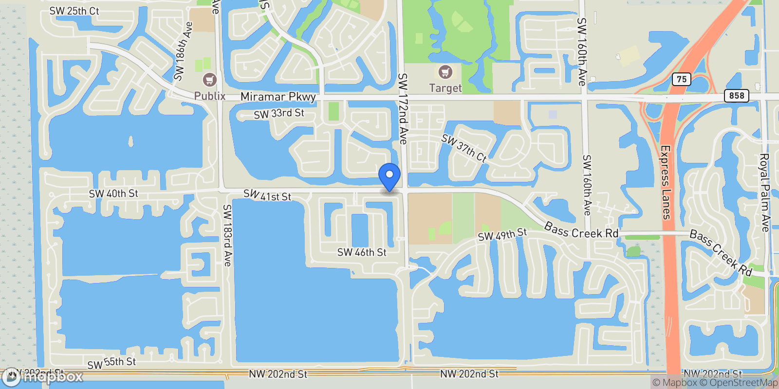 Map showing 17355 SW 41st St, Miramar, FL 33029, Miramar, Florida, United States.