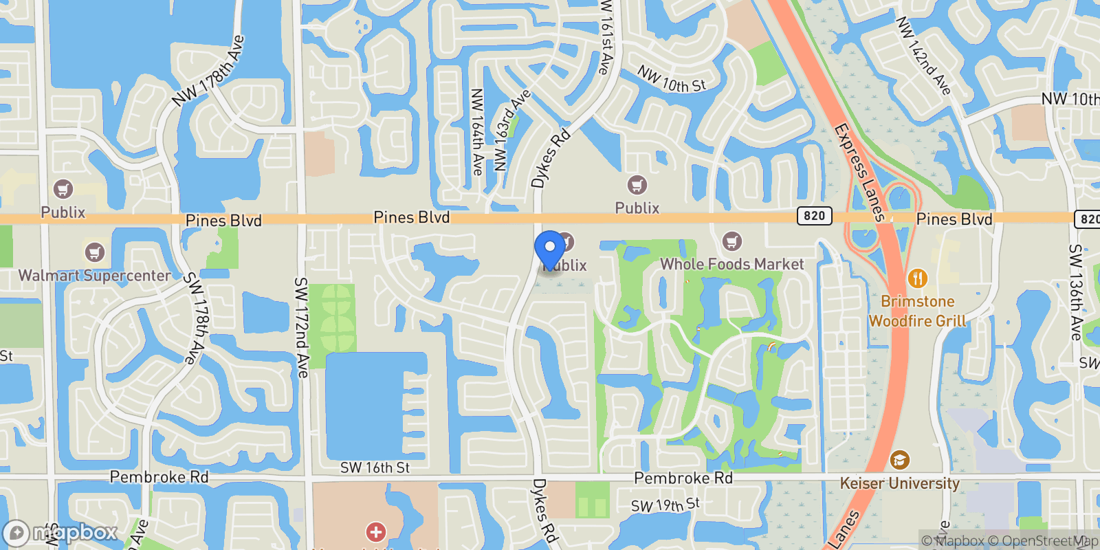 Map showing 285 SW 159th Ln, Pembroke Pines, FL 33027, Miramar, Florida, United States.