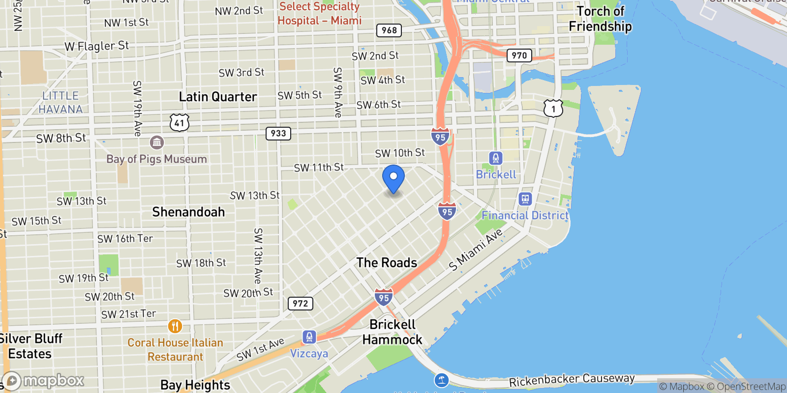 Map showing 431 SW 20th Rd, Miami, FL 33129, Miami, Florida, United States.