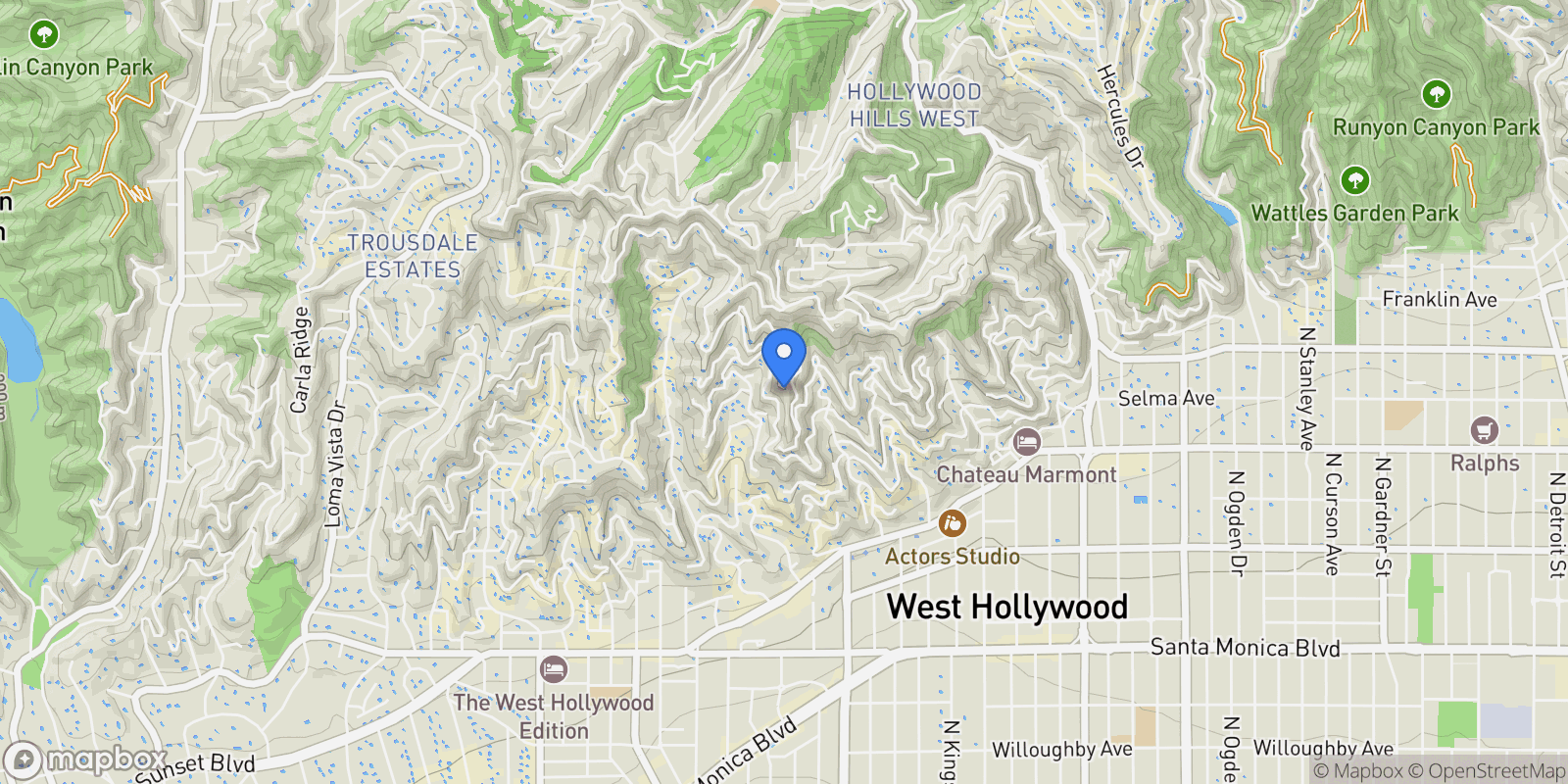 Map showing 1600 Viewmont Dr, Los Angeles, California, United States.
