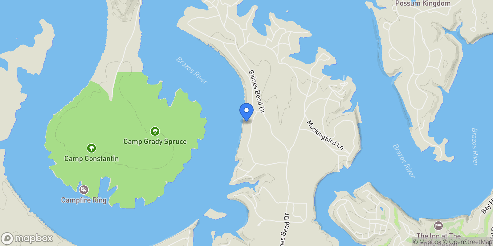 Map showing 1025 Pecan Ridge, Possum Kingdom Lake, TX 76449, Graford, Texas, United States.