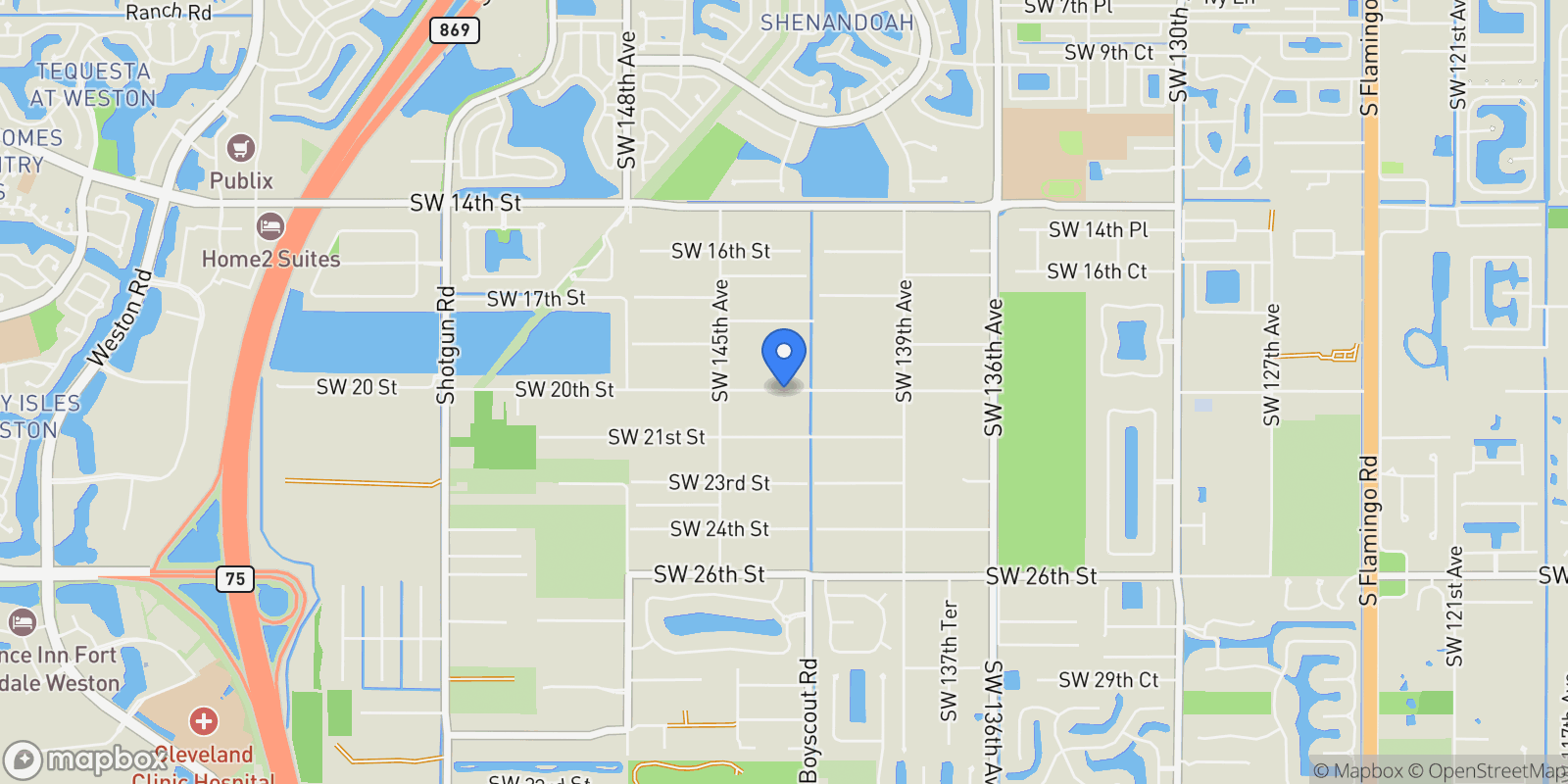 Map showing 14270 SW 20th Street, Davie, FL 33325, Davie, Florida, United States.