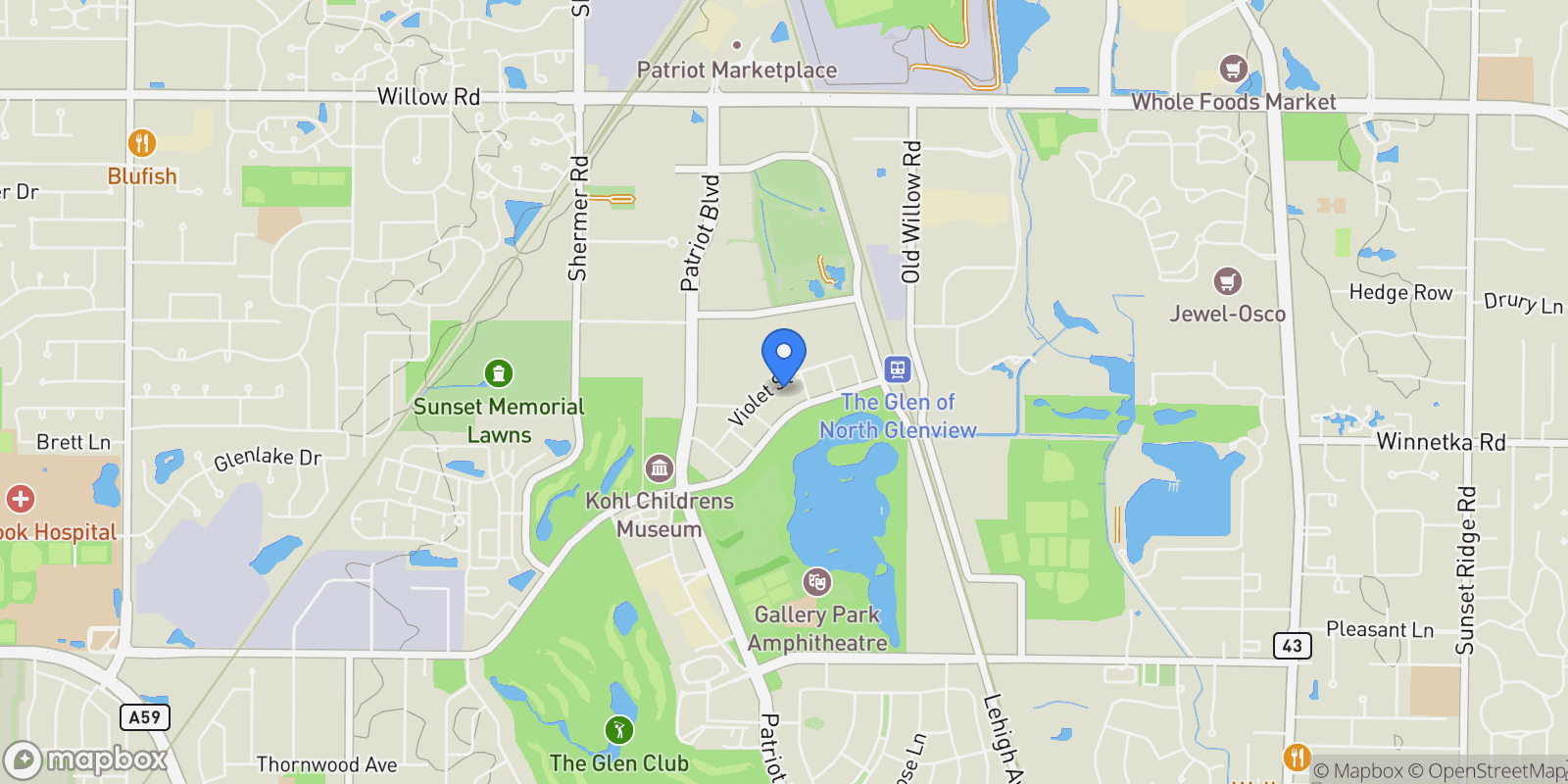 Map showing 2531 Violet Street, Glenview, Illinois, United States.