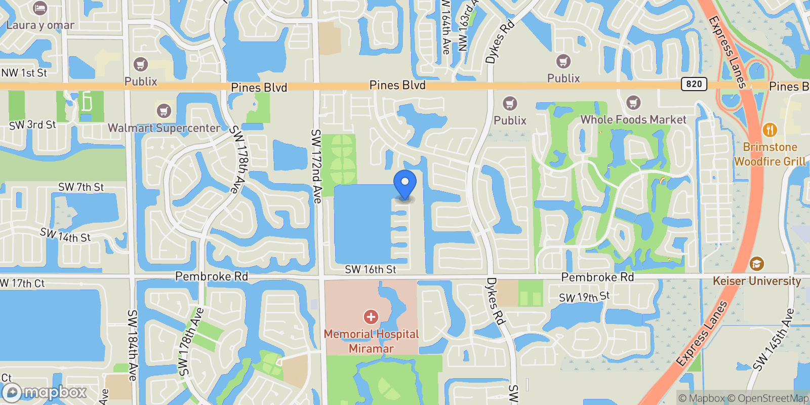 Map showing 780 SW 167th Ave, Pembroke Pines, FL 33027, Miramar, Florida, United States.