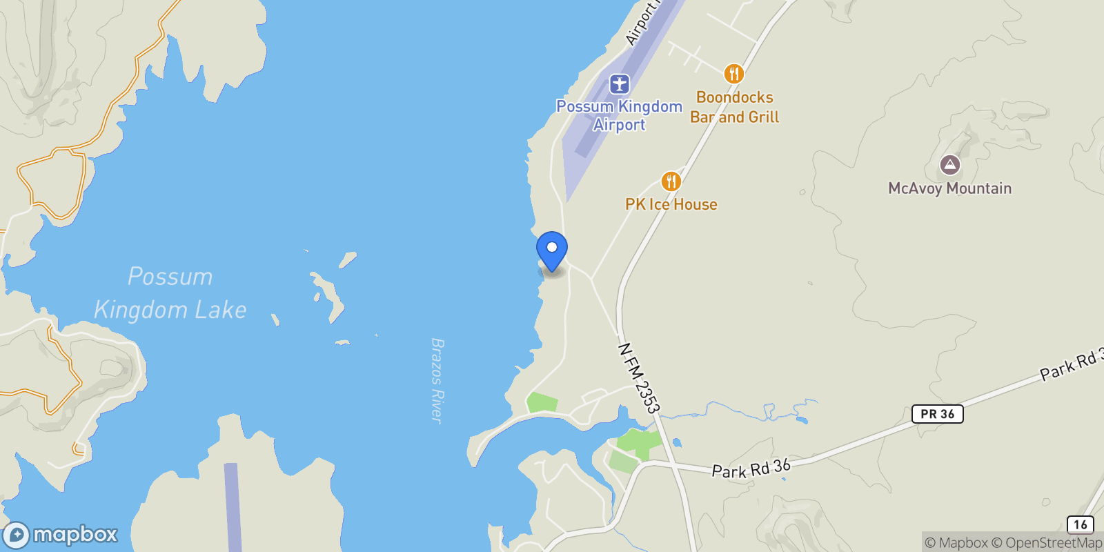 Map showing 1547 Hummingbird Lane, Possum Kingdom Lake, TX 76449, Graford, Texas, United States.