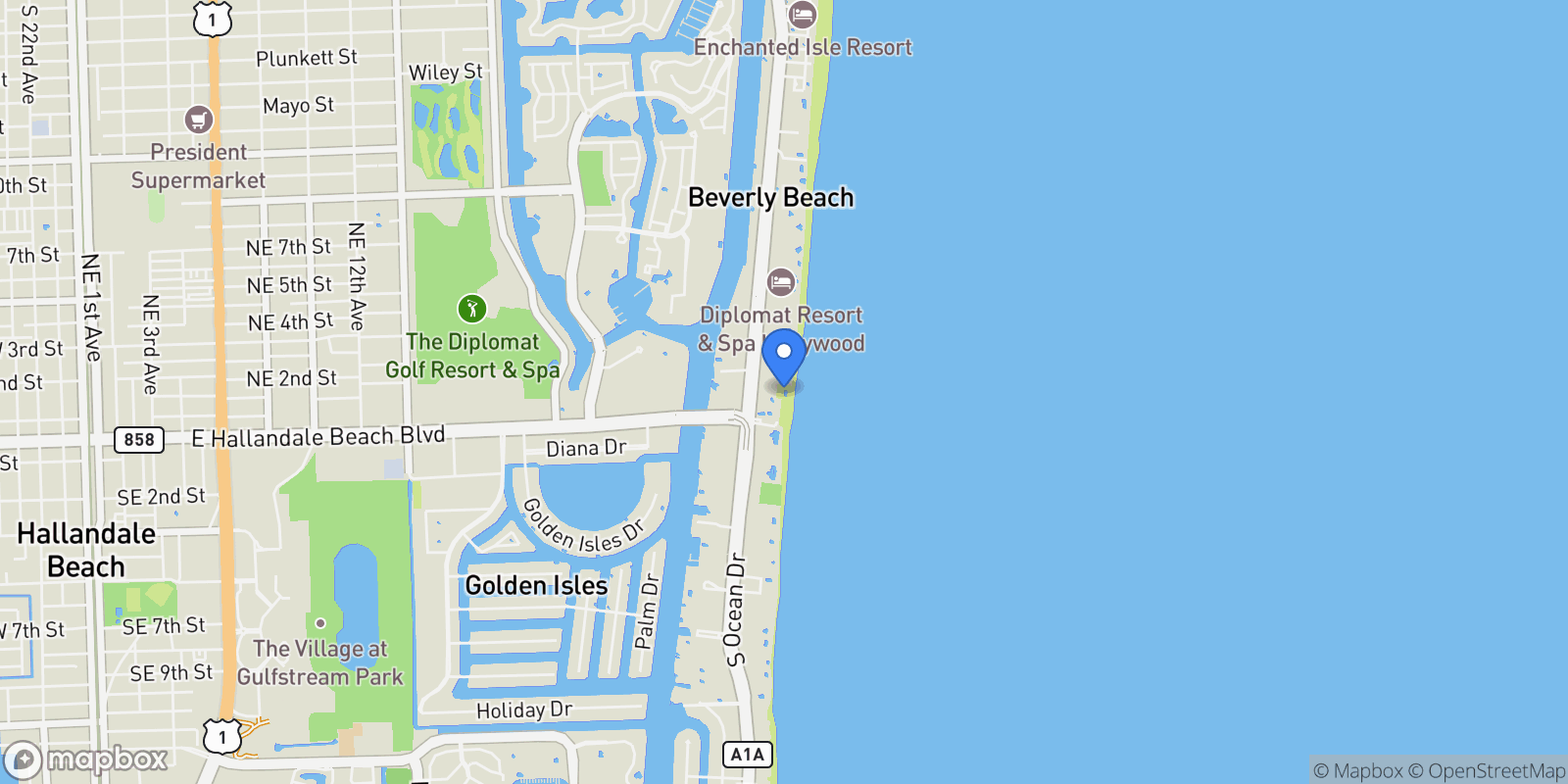 Map showing 3951 S Ocean Dr #1901, Hollywood, FL 33019, Hollywood, Florida, United States.