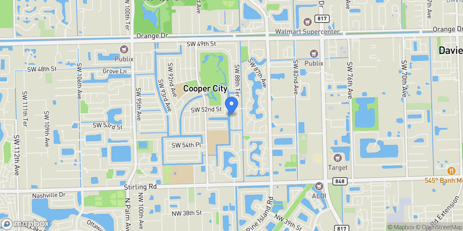 Map showing 5231 SW 89 Ave, Cooper City, FL 33328, Davie, Florida, United States.