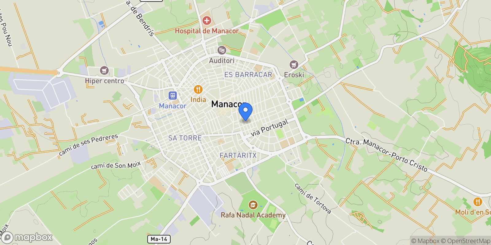 Map showing Manacor Centro, Manacor, BALEARES, Manacor, Manacor, Balearic Islands, Spain.