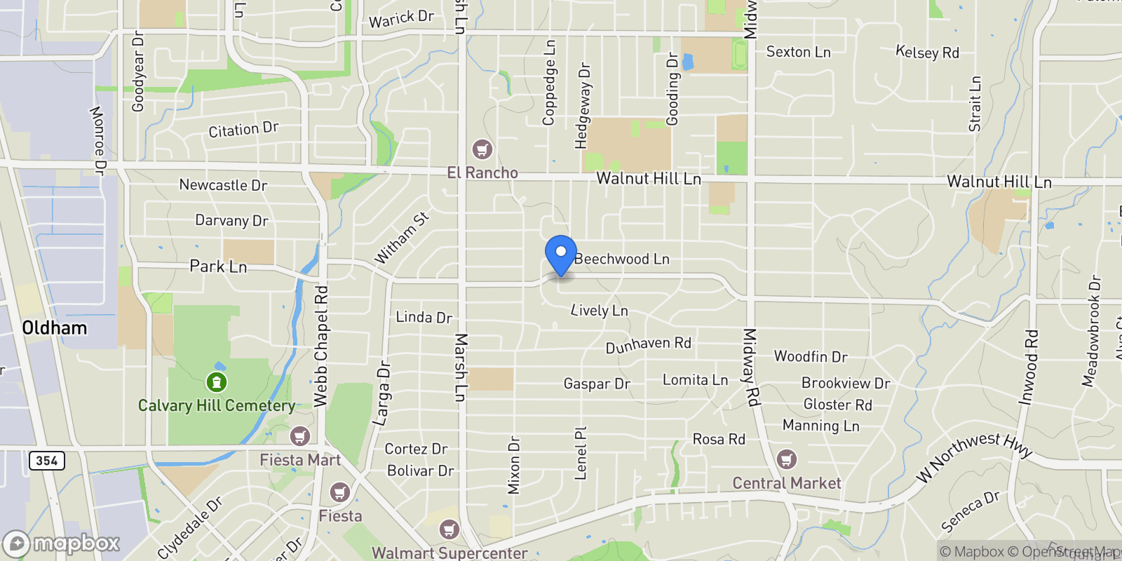 Map showing 3902 Park Lane, Dallas, TX 75220, Dallas, Texas, United States.